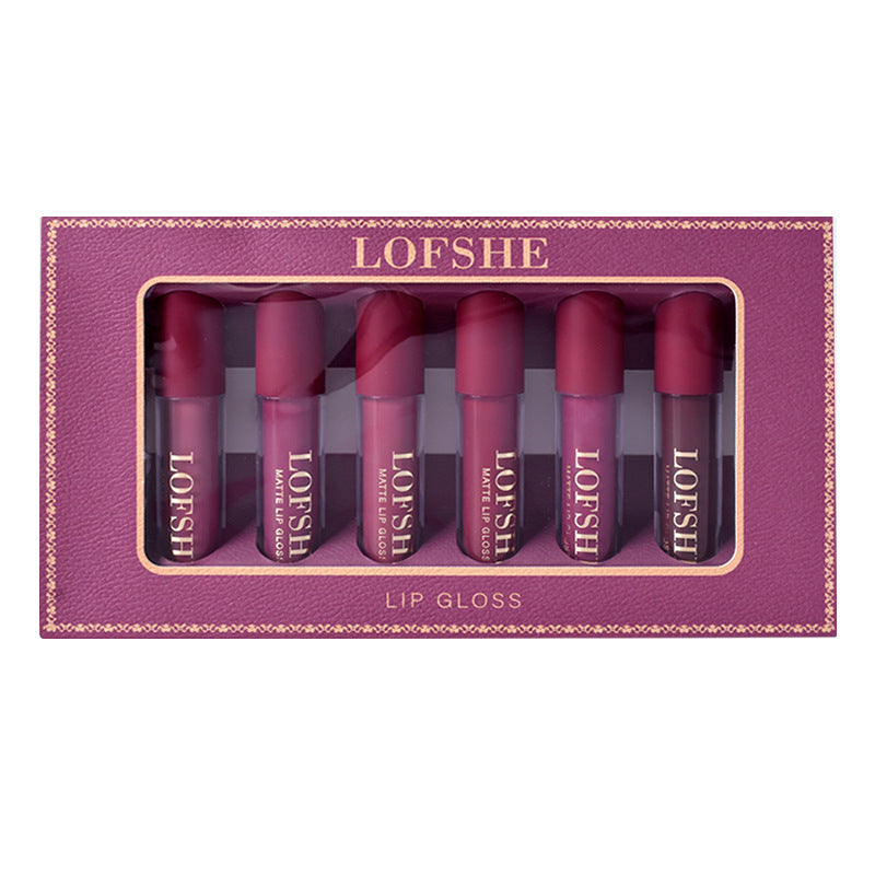 LOFSHE 6 Color Matte Non Stick Cup Lip Gloss Lipstick Set Boxed