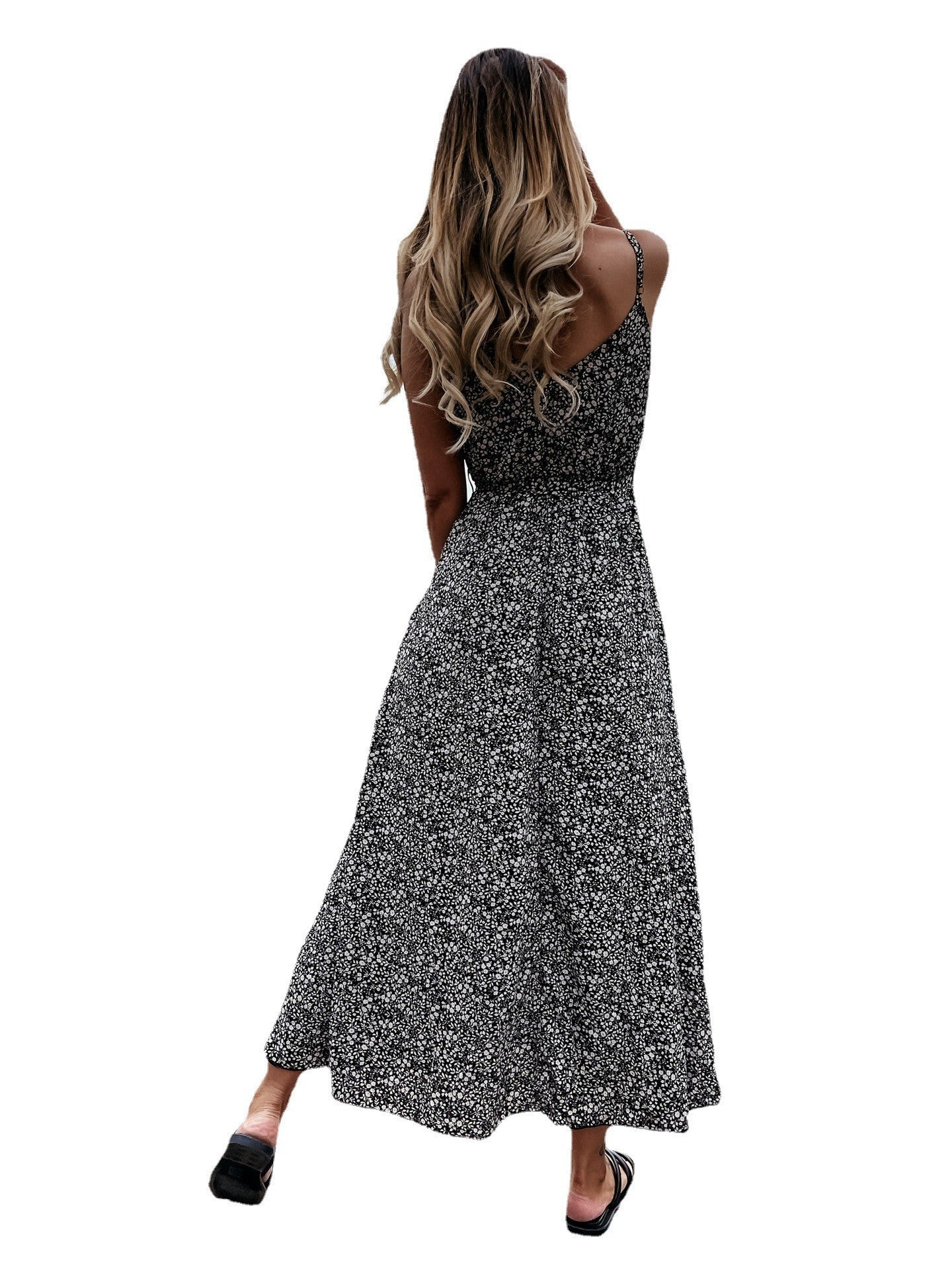 Sexy Floral Sling Dress for Women with Lace-Up Detail and a Long Skirt