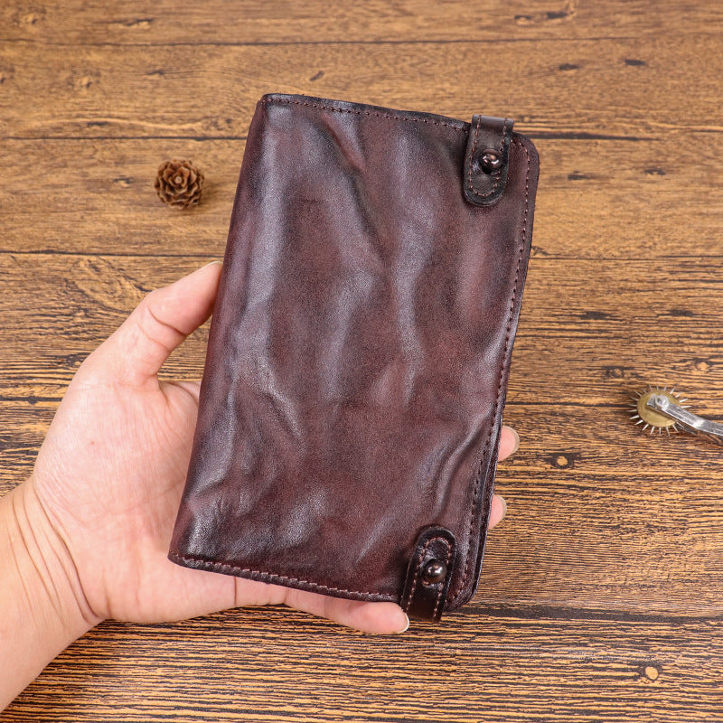 Hand-Painted Old Style Long Wallet for Men - Made from Top Layer Cow Leather