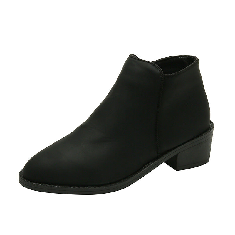 Chunky Mid-Heel Waterproof Ankle Boots for Women with Side Zipper