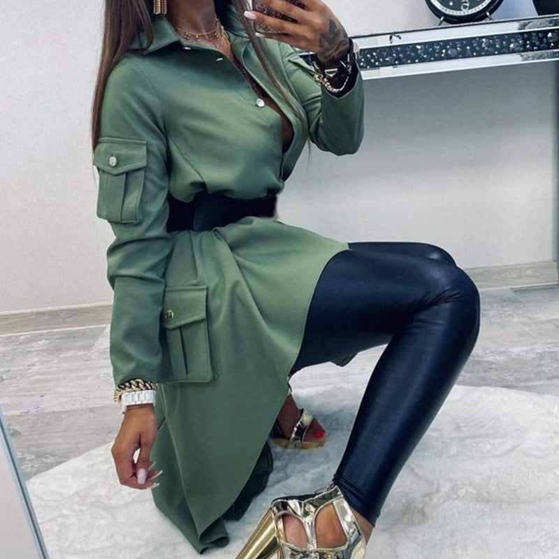 Irregular Long Sleeve Shirt Dress for Ladies' Fashion