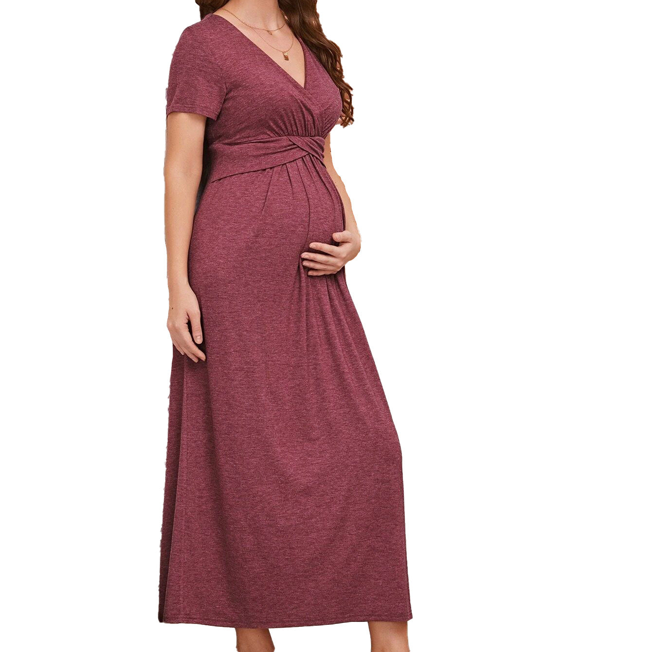 Red Long Skirt Short Sleeve Maternity Dress