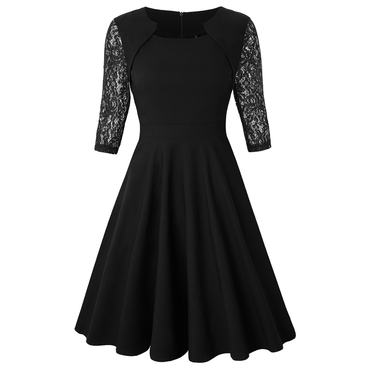 Slim Lace Dress with Three-Quarter Sleeves and Floral Pattern