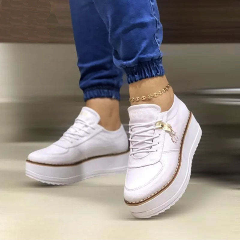 Lace-up Flats Shoes With Bear Pendant Height Increasing Casual Leather Shoes Woman