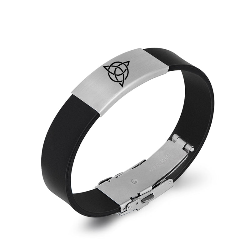 Stainless Steel Irish Celtic Knot Silicone Bracelet Geometric Witchcraft Bangles