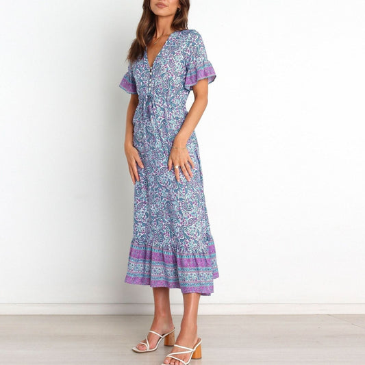 Boho Resort Style Dress with Floral Long Skirt: Perfect for Any Occasion