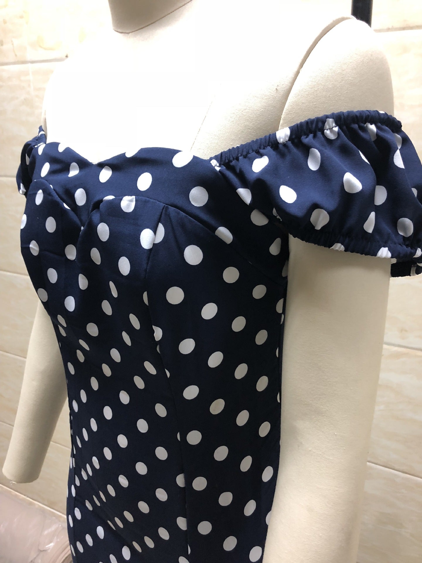 One-Shoulder Split Dress with Polka Dot Tube Top