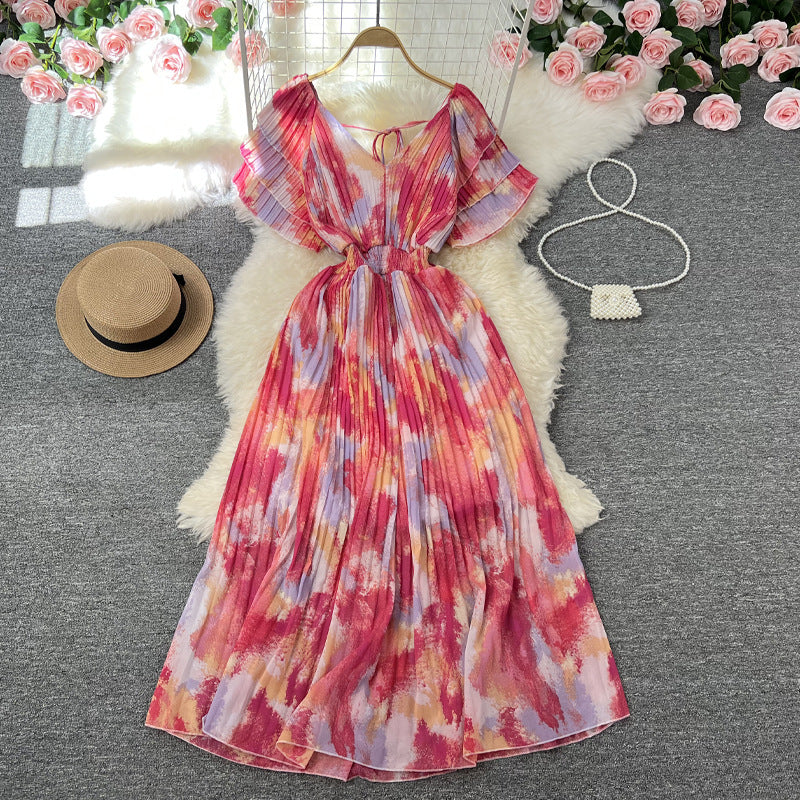 Gentle Atmosphere V-neck Dress Female Waist Slimming