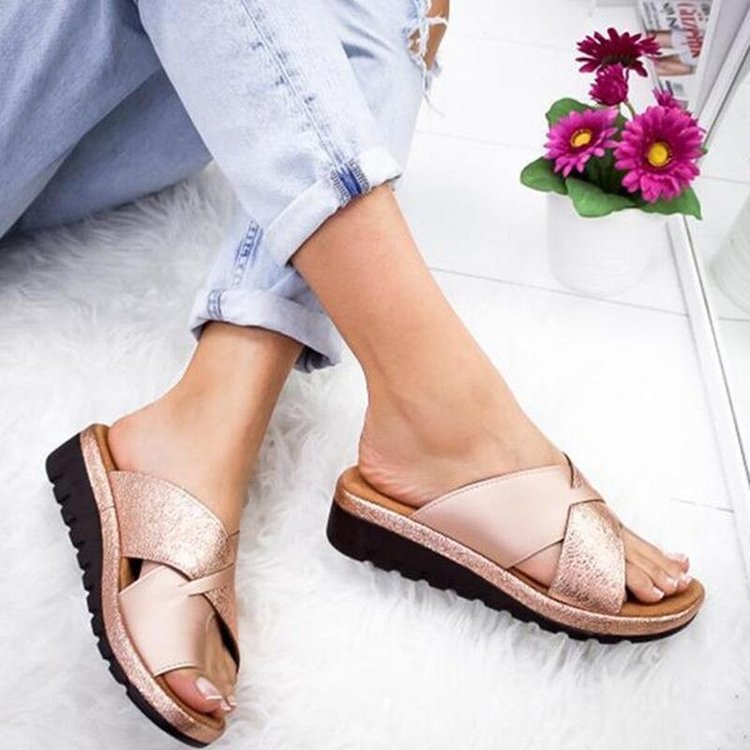 Solid Color Set Toe Beach Slippers Women's Summer Outdoor Sandals And Slippers