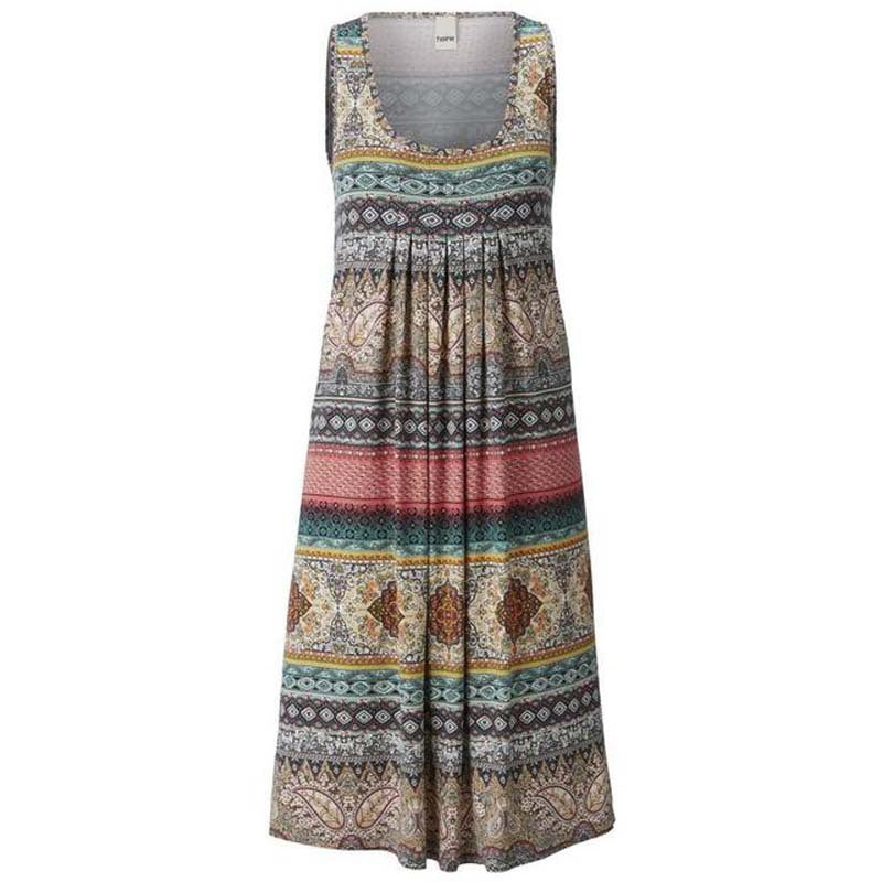 Sleeveless round neck positioning print dress