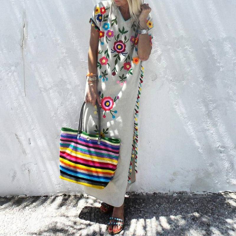 Colorful Fringed Dress On Both Sides