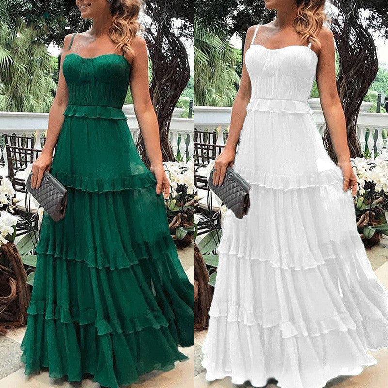 Fashionable V-neck Halter Strap Long Skirt Dress with a Sexy and Elegant Design
