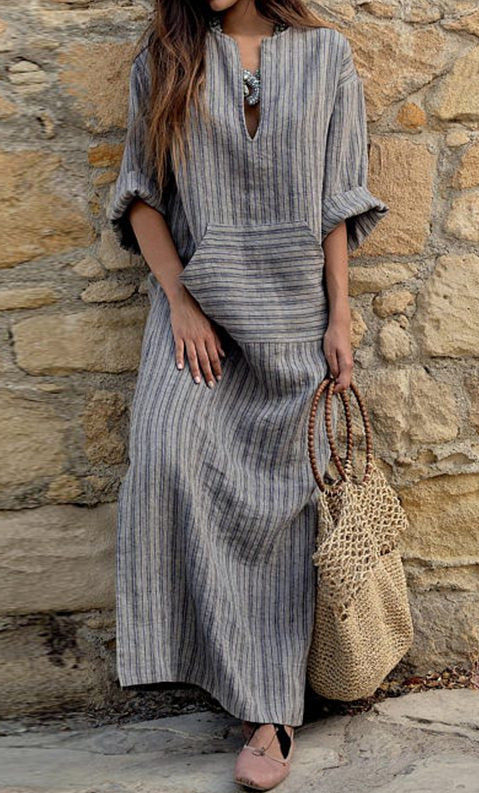 Cotton and linen loose long dress