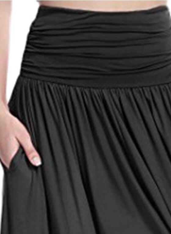 Solid Color Mid-length High Waist Skirt Large Swing Skirt