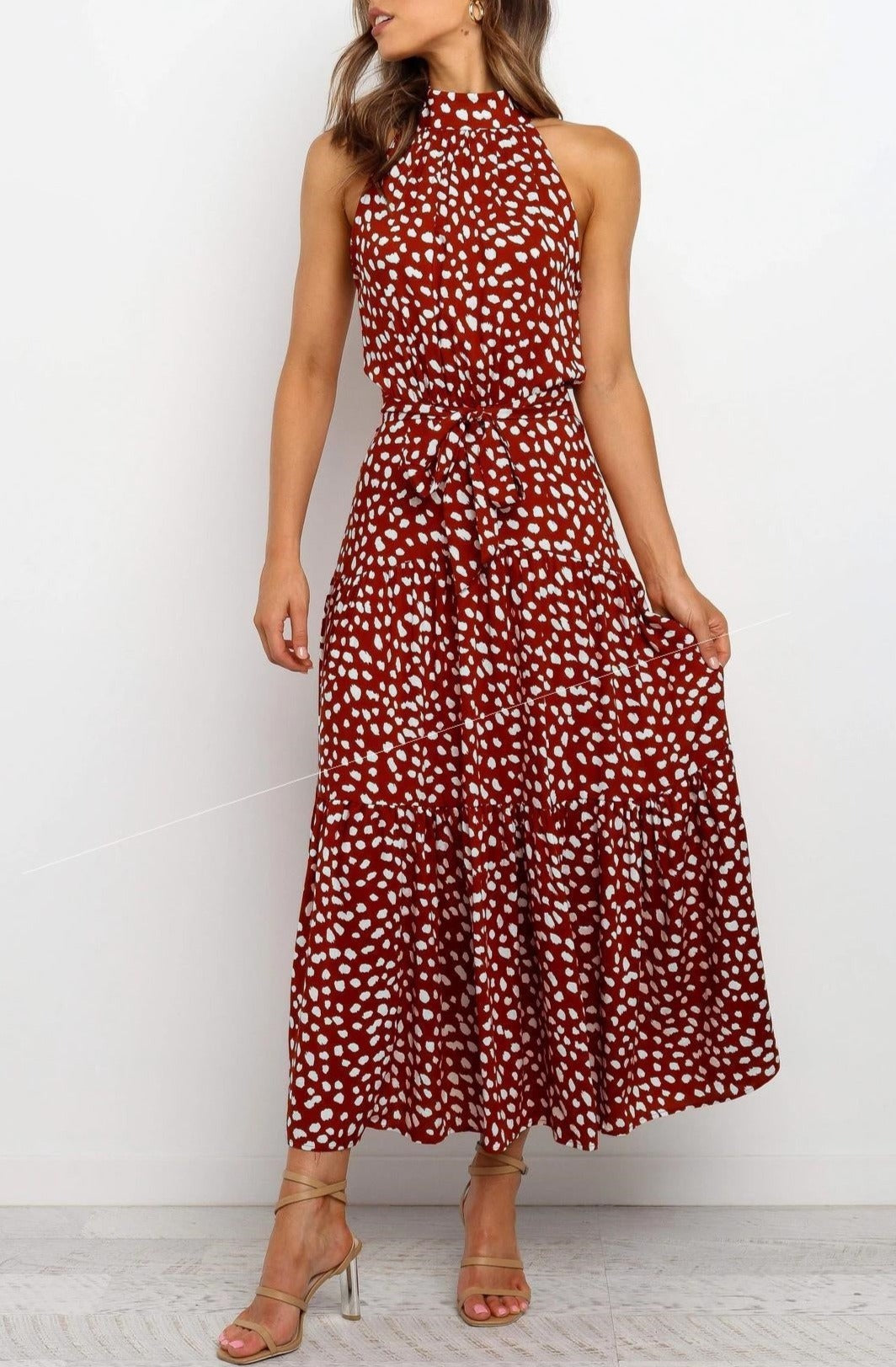 Lace-Up Halter Print Dress