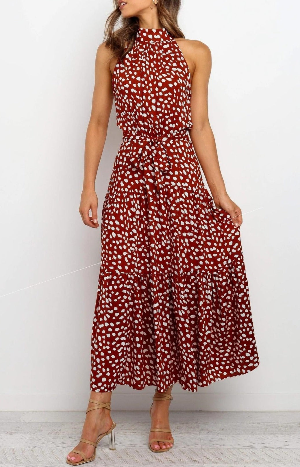 Lace-Up Halter Print Dress