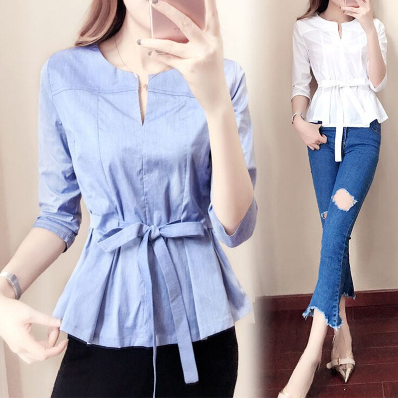 Women's Fashion Bow White Shirt