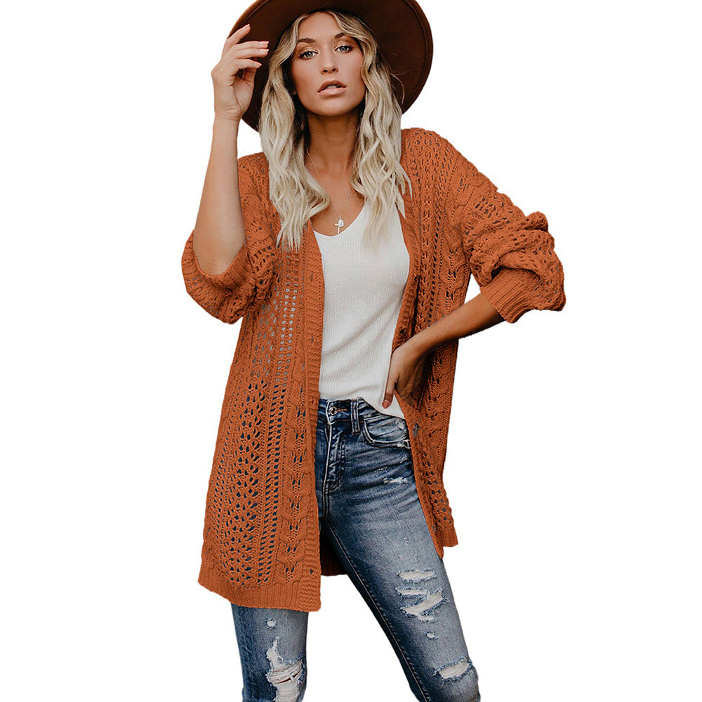 Solid Color Knitted Button Coat Cardigan Sweater for Women