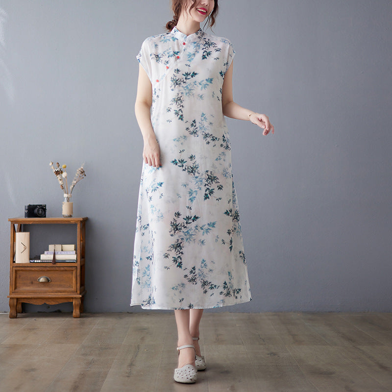 Women's Fashion Casual Printing Retro Cheongsam Dress