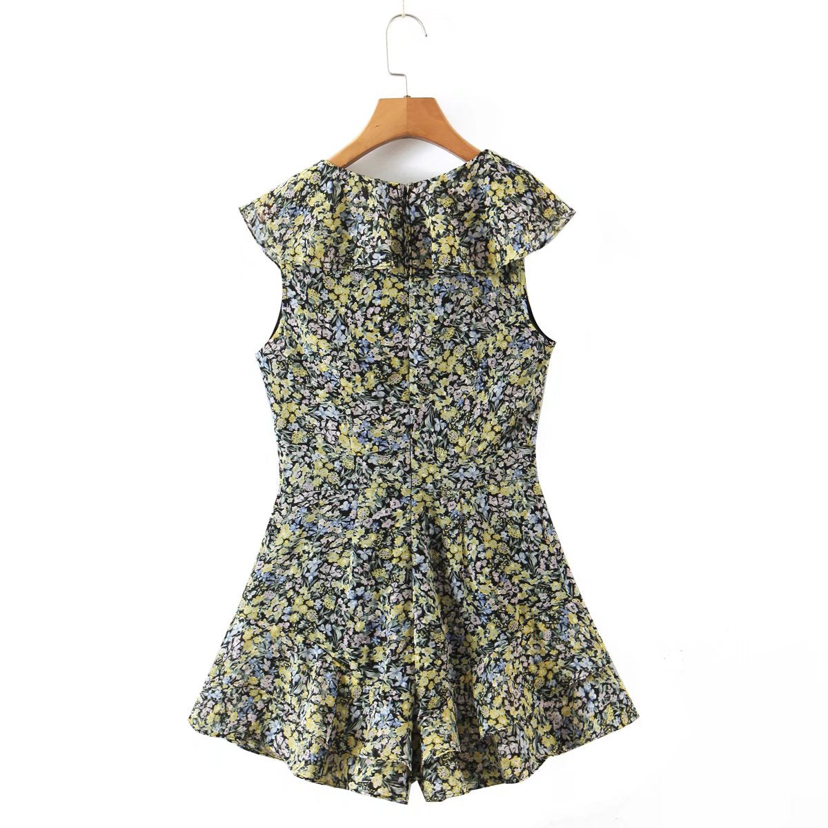 V-Neck Chiffon Jumpsuit with Sleeveless Design, Lotus Leaf Collar, and Fashionable All-Match Shorts