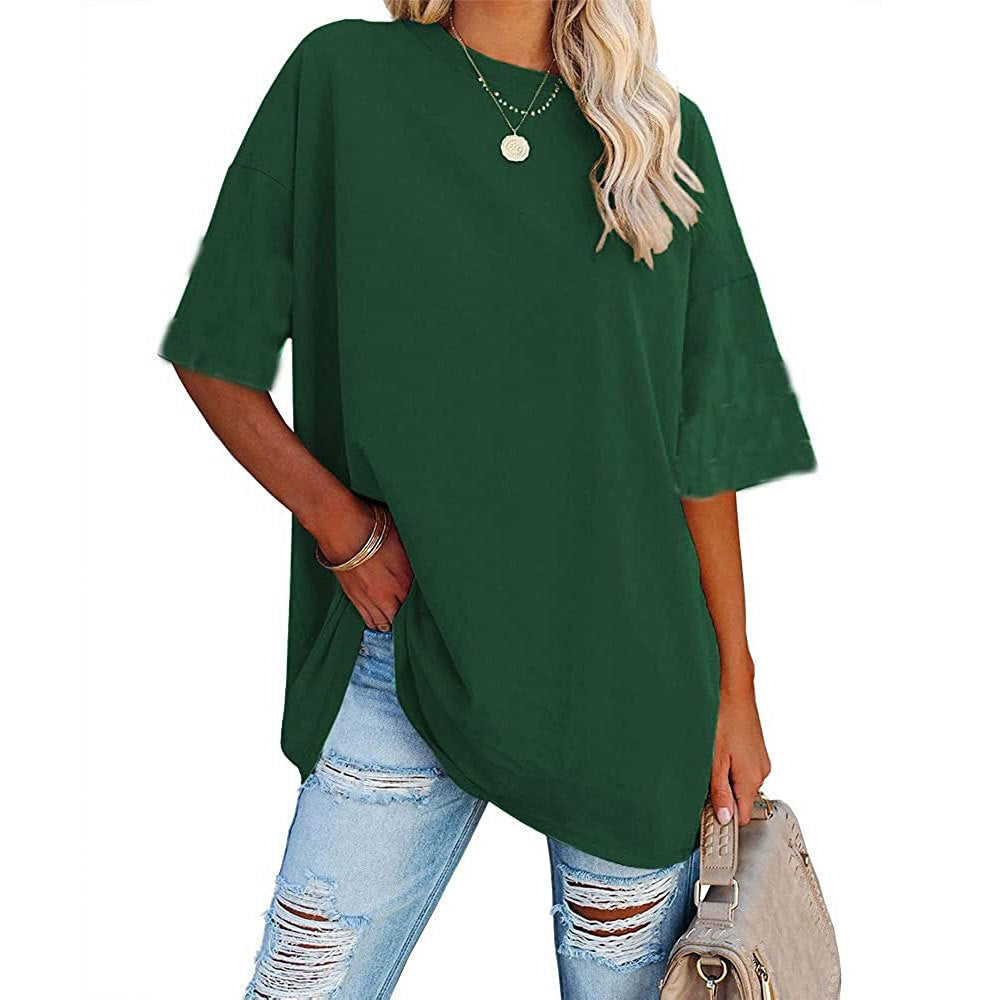 Loose Drop Shoulder Sleeves Round Neck Short Sleeve Top