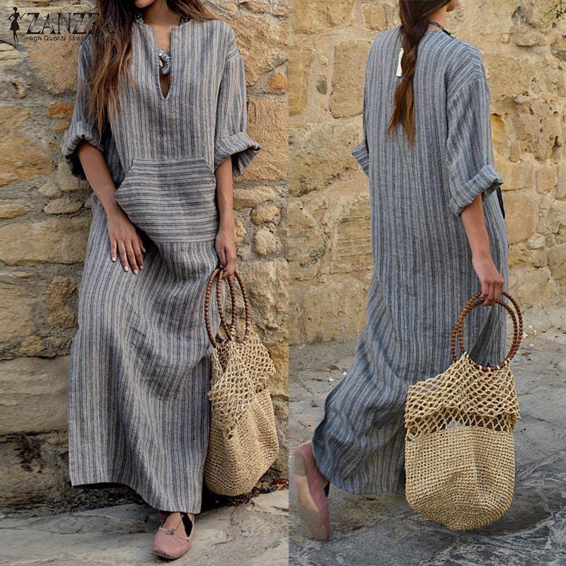 Cotton and linen loose long dress