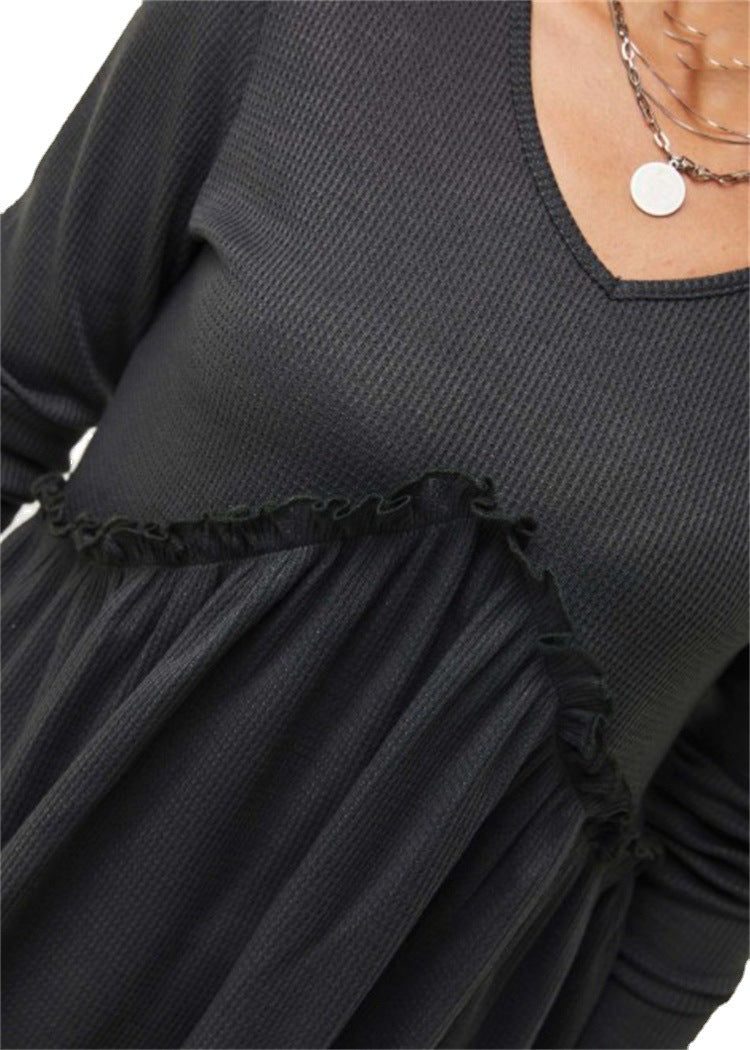 New Loose Ruffled Folded Loose V-neck T-shirt