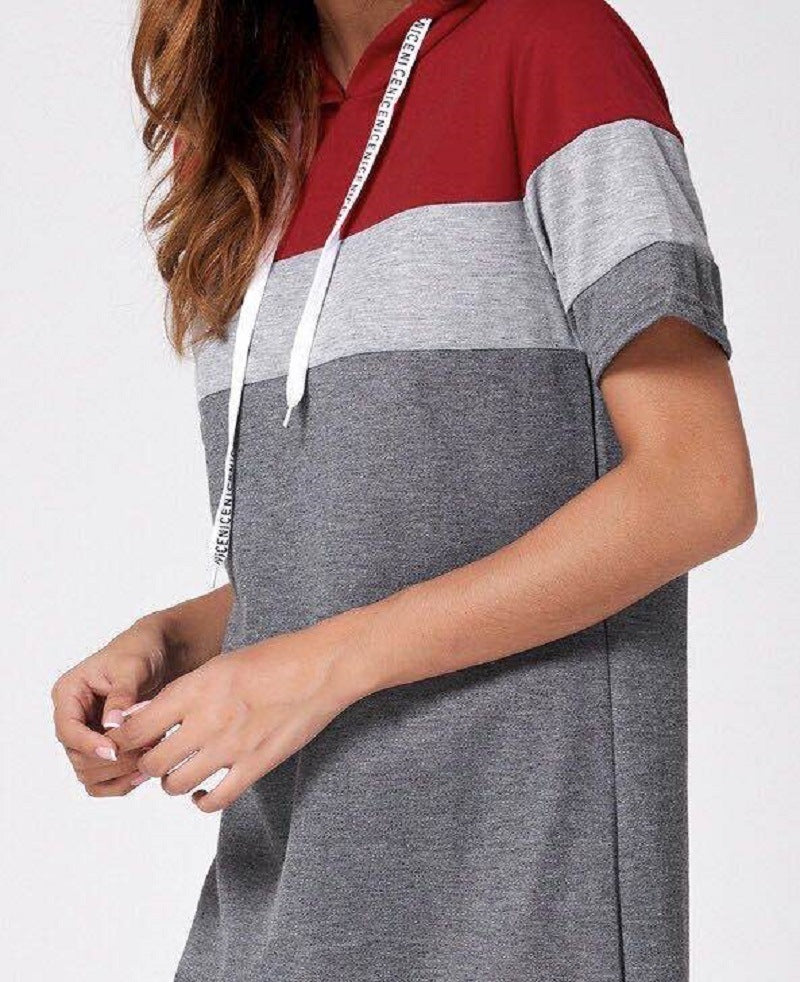 Korean Color Block Stitching Long Sleeved Casual Sweater Dress