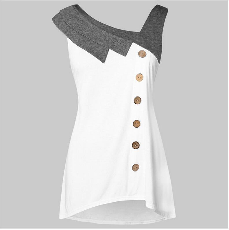 Women's Diagonal Collar Button Plus Size Vest Irregular Color Matching Top