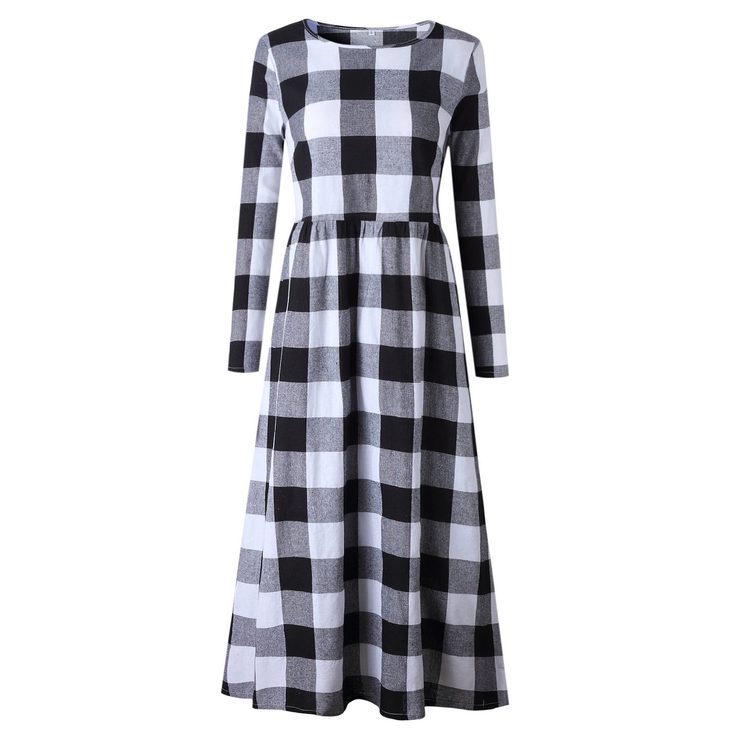 Checkered Women's Dress with a Round Neck