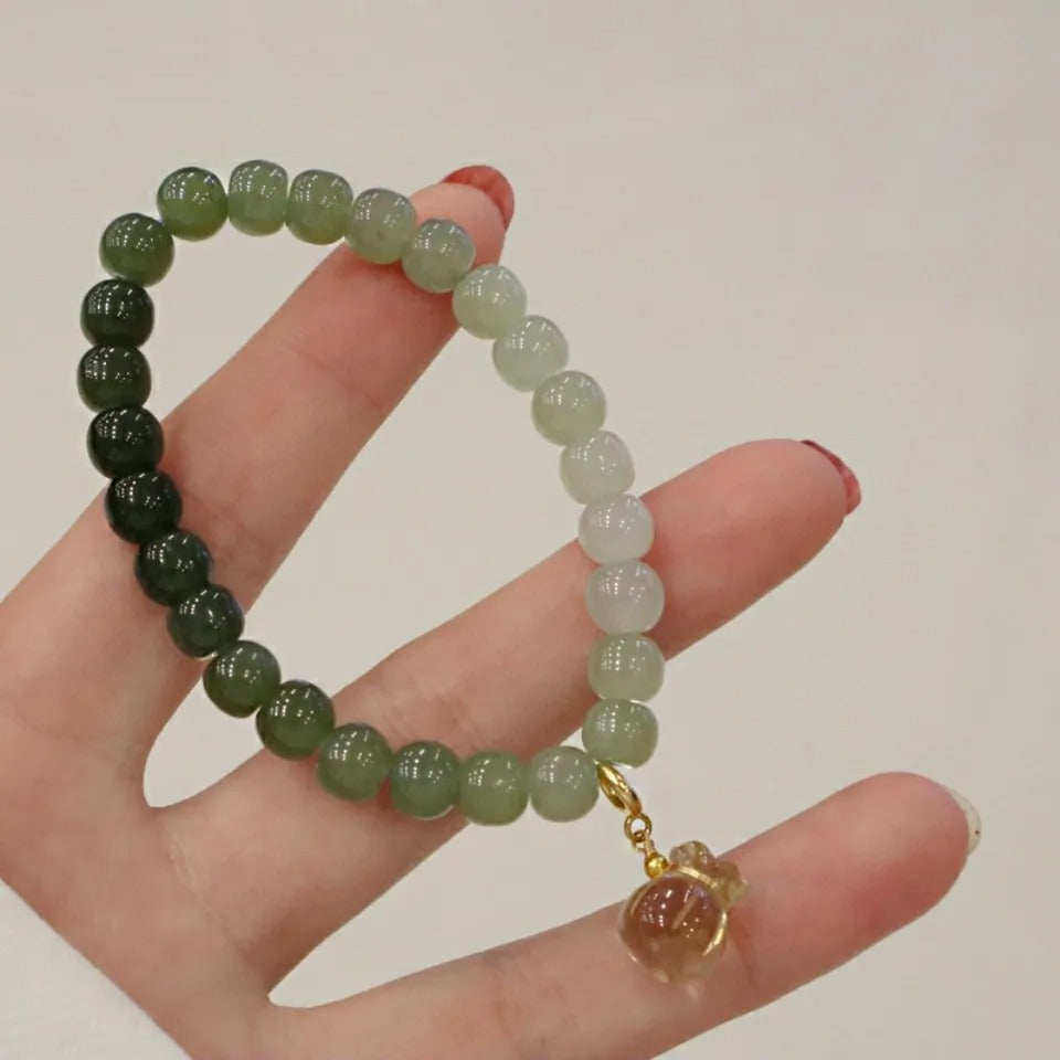 Natural Hetian Gradient Jade Barrel Bead Bracelet