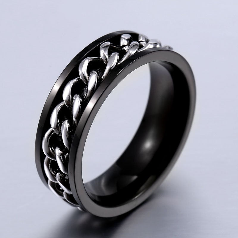 Men's Fashion Stainless Steel Electroplated Transport Chain Ring