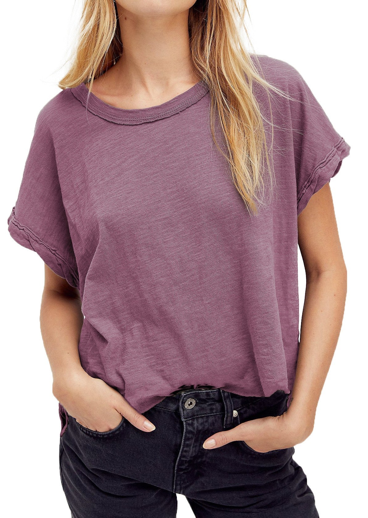 Women's Solid Round Neck Short Sleeve T-shirt