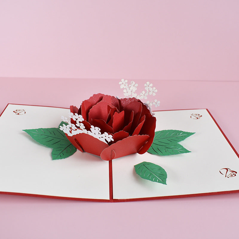 Creative 3D Greeting Card Three-dimensional Handmade Paper Carved Rose Flowers