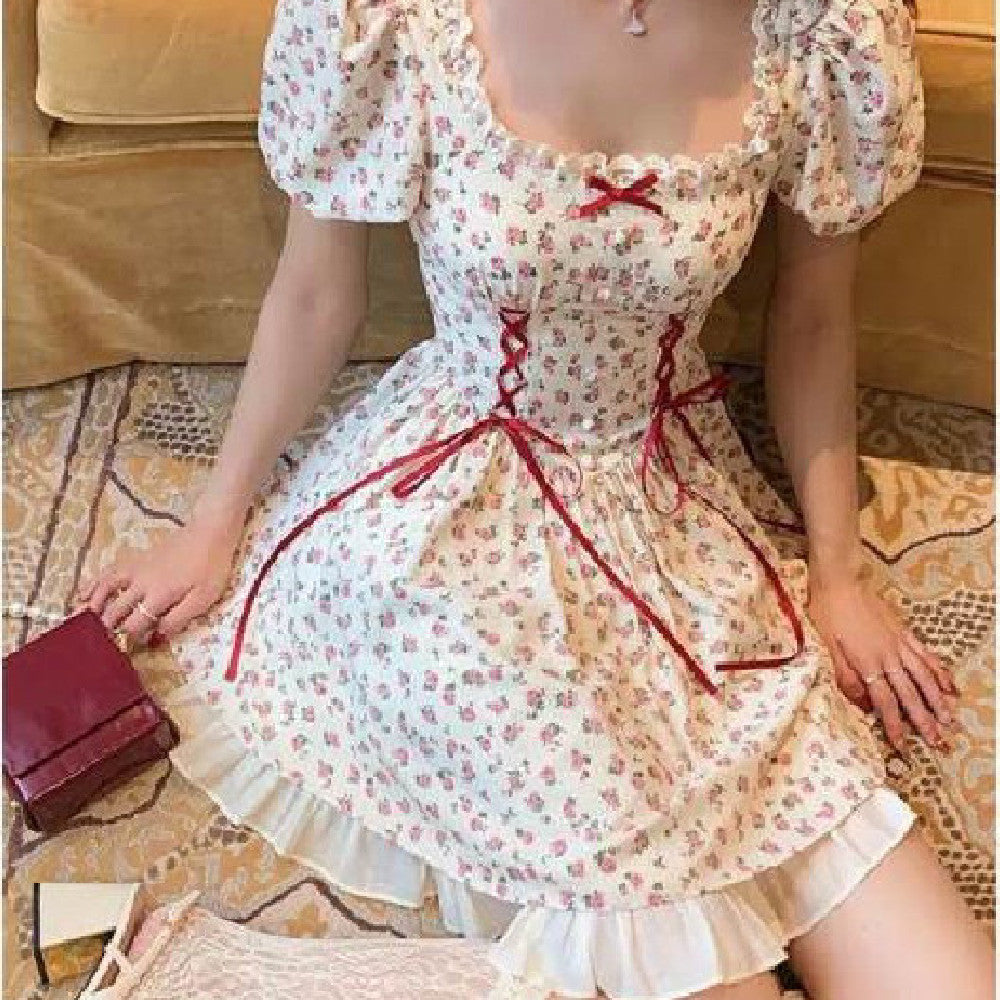 Women's Fashion Bow Tie Lace Ruffle Dress