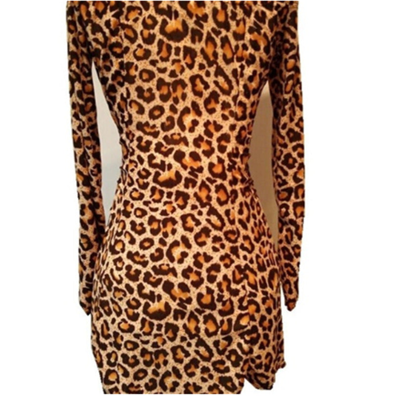 Leopard Print Off-The-Shoulder Dress with Long Sleeves