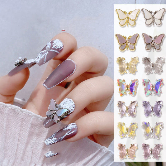 Nail Beauty Crystal Butterfly Transparent Golden Edge Metal Rhinestone Stereo Nails Shell Butterfly Diamond Decorations