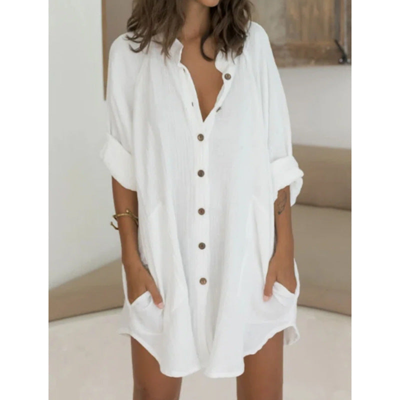 Women's Casual Loose Single-Breasted Shirt Dress