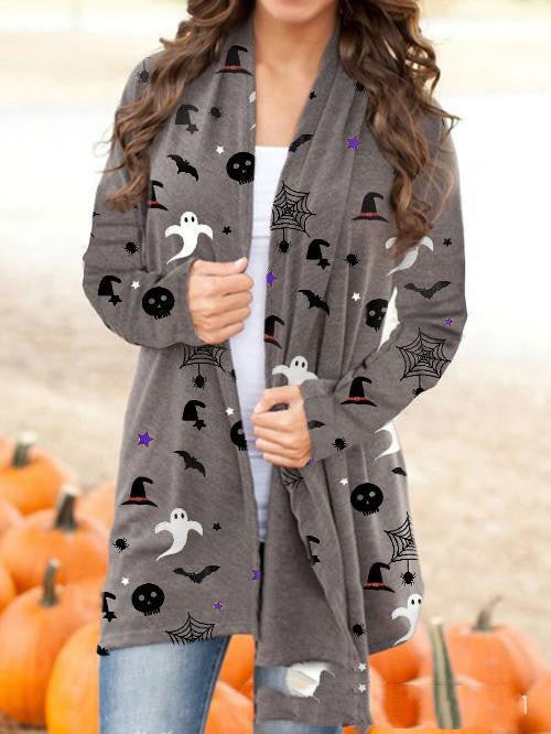 Halloween-Themed Digital Print Casual Cardigan Jacket for Women