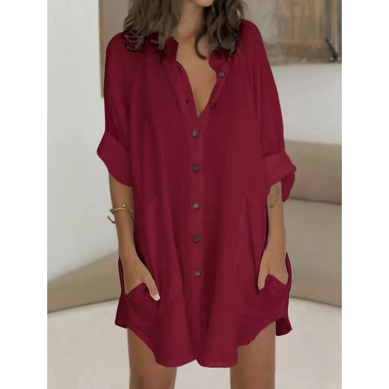 Women's Casual Loose Single-Breasted Shirt Dress