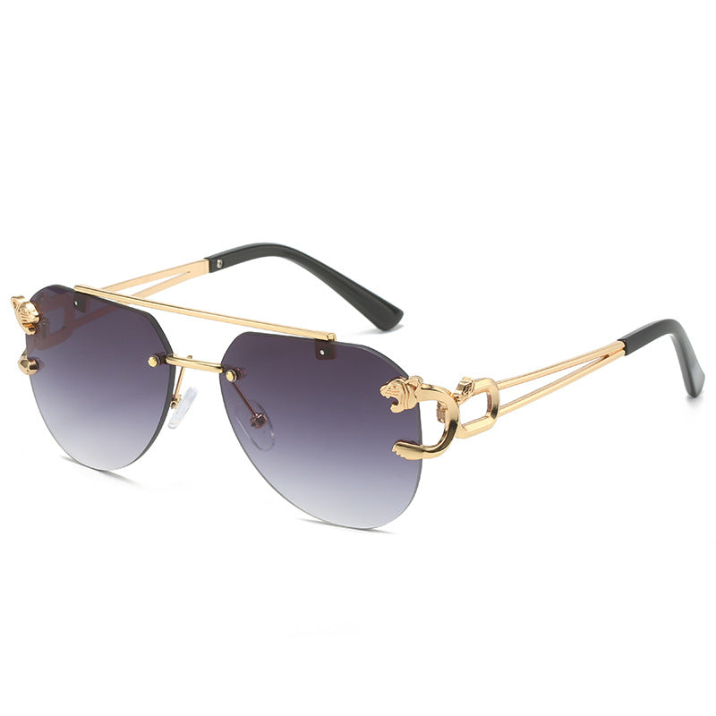 Rimless Leopard Head Sunglasses Women Men's Double Beam Personality