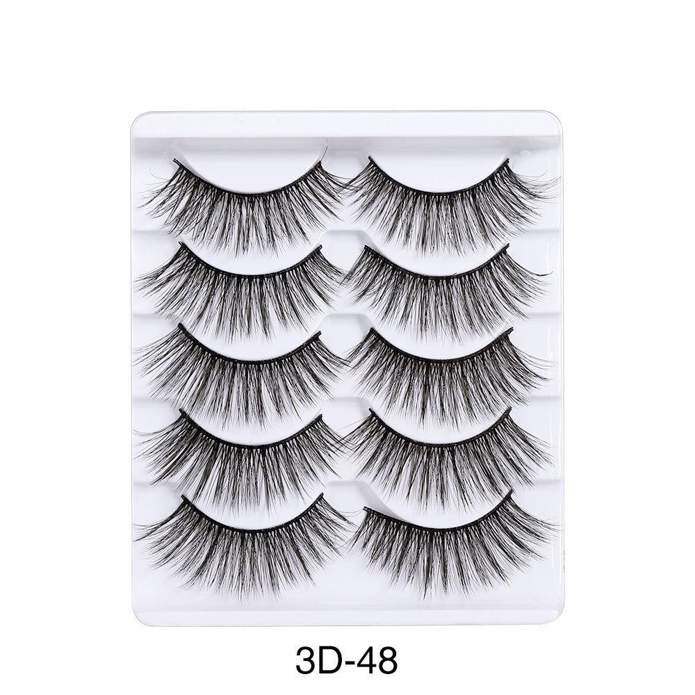 Set of 5 Pairs of Natural Curly and Dense Three-dimensional Simulation 3D False Eyelashes