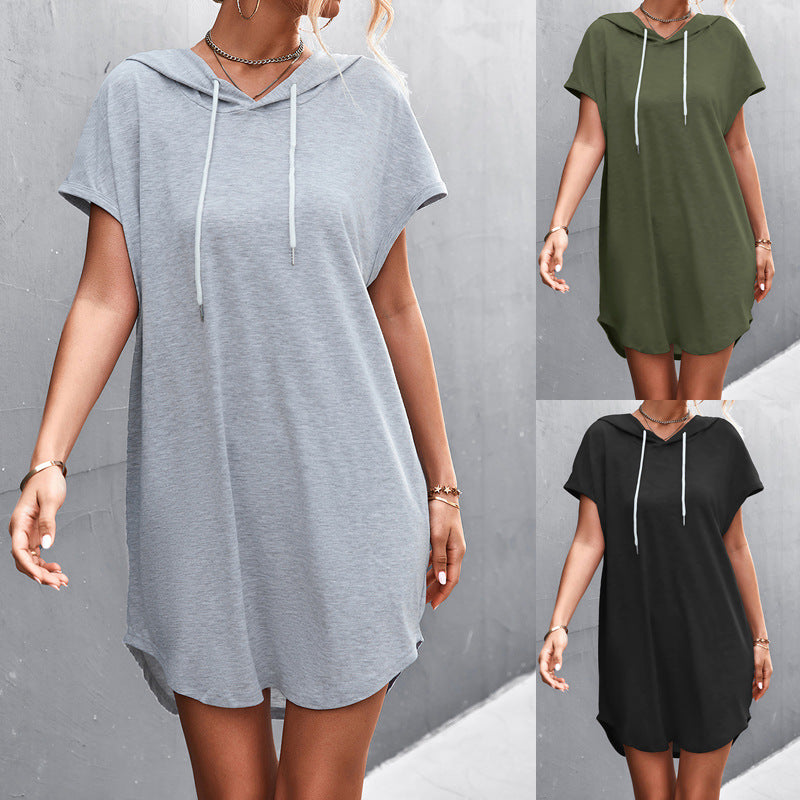 Summer Casual Hooded Solid Color Dress