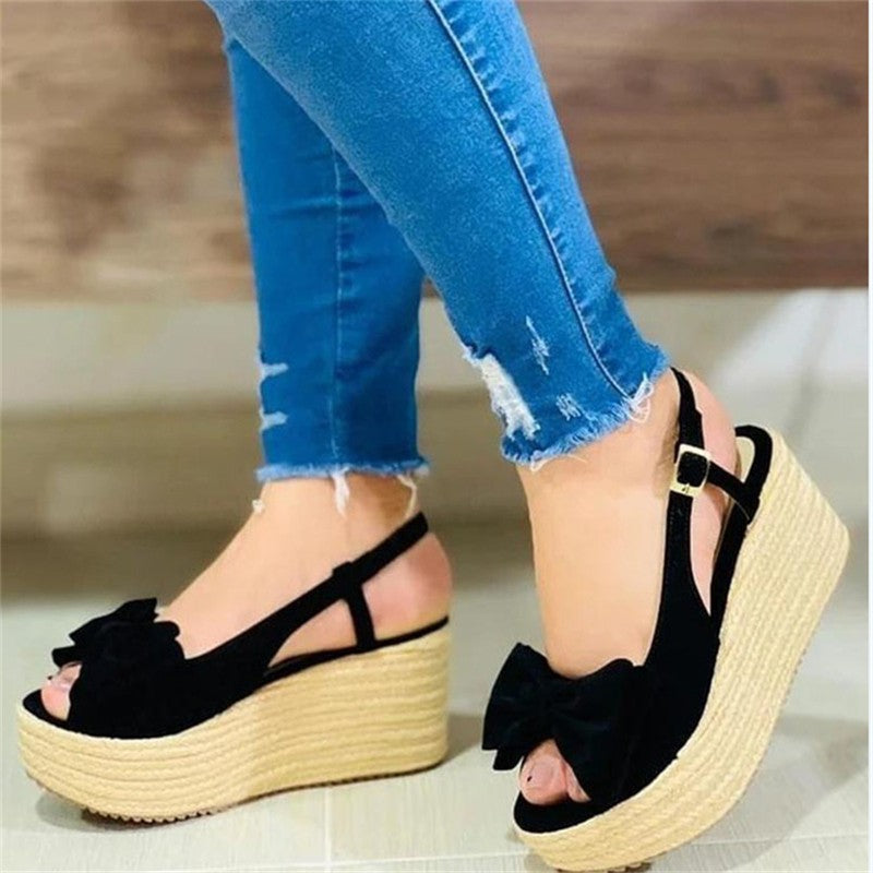 New Sweet Bow Platform Buckle Wedge Sandals