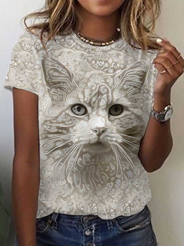 Street-Style Printed Short Sleeve Sports T-shirt for Women.