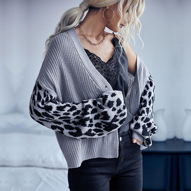 Leopard-Print Sweater Coat for Women: Stylish and Long-Sleeved
