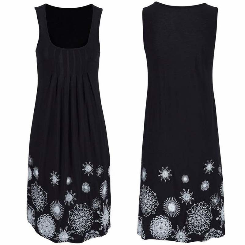 Sleeveless round neck positioning print dress