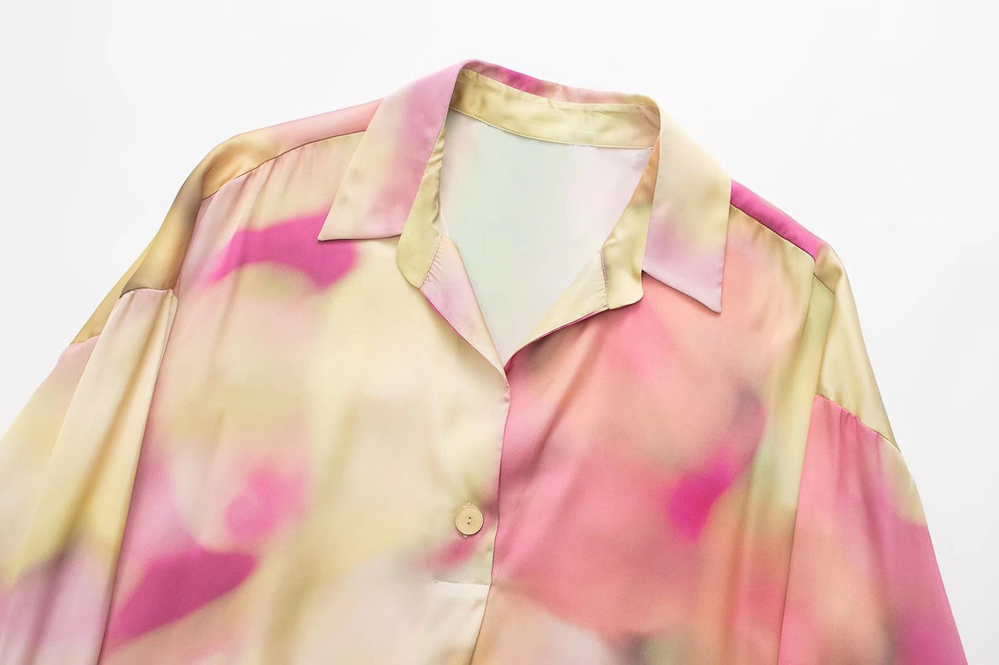 Women's Fashion Silk Satin Textured Shirt with Tie-Dye Design