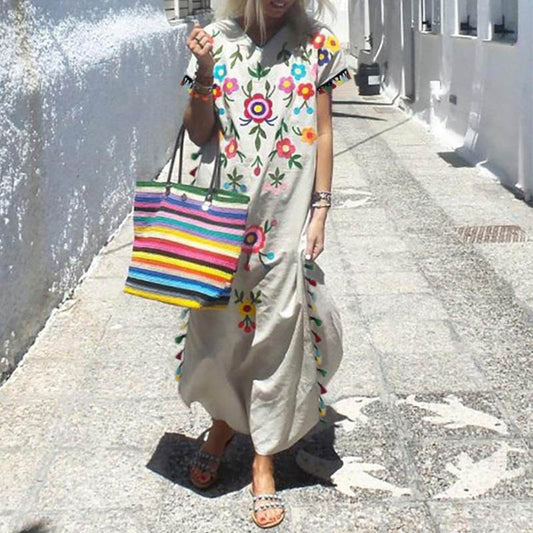 Colorful Fringed Dress On Both Sides