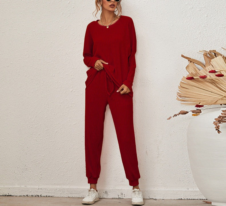 Solid Color Long Sleeve Loose Casual Suit Homewear Pajamas